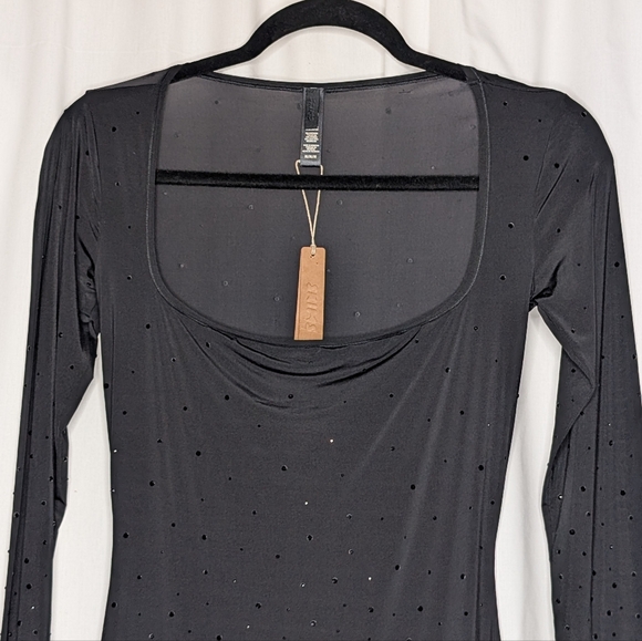 Skims Jelly Sheer Intimates Dress Rhinestone Mini RARE NWT Onyx Black - Picture 4 of 10
